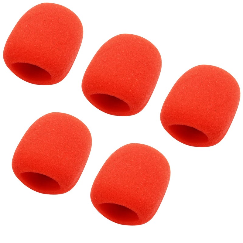 Fielect 5Pcs Microphone Cover Sponge Foam Mic Cover Handheld Microphone Windscreen Shield Protection Micro Foam Filter Red for KTV Broadcasting - Image 1